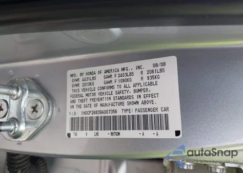 2009 Honda Accord 2.4 Ex-L z USA, uszkodzony, nr VIN 1HGCP26839A007356